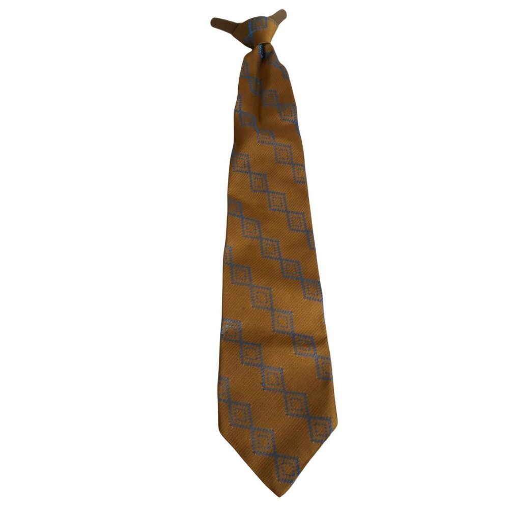 Vintage 1970s abstract Blue gold clip on Tie necktie